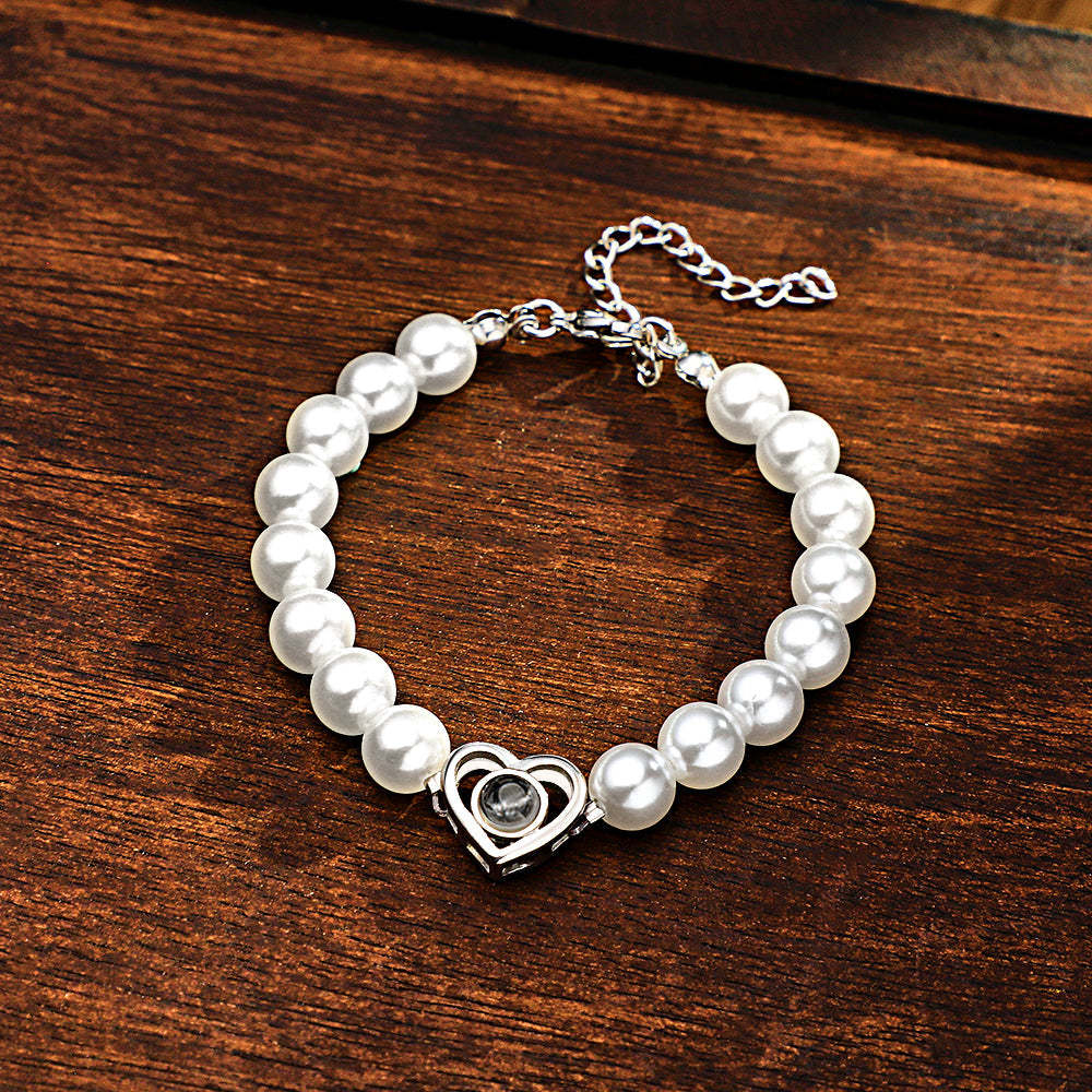 Cadeau Personnalisé De Coeur De Bracelet De Chaîne De Perle De Projection Pour Elle - votrecollierprenomfr