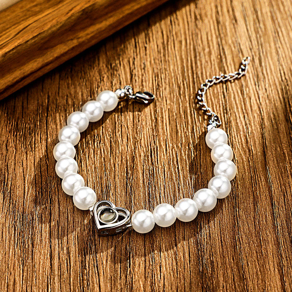 Cadeau Personnalisé De Coeur De Bracelet De Chaîne De Perle De Projection Pour Elle - votrecollierprenomfr