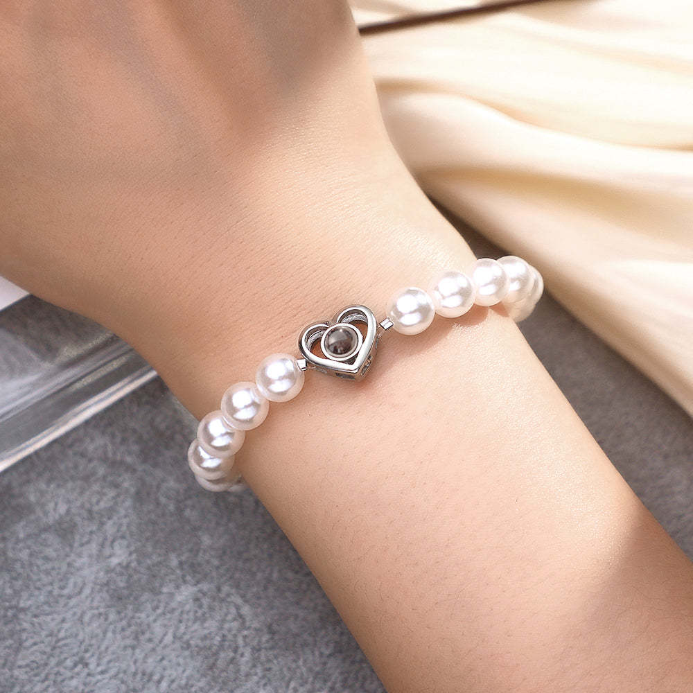 Cadeau Personnalisé De Coeur De Bracelet De Chaîne De Perle De Projection Pour Elle - votrecollierprenomfr