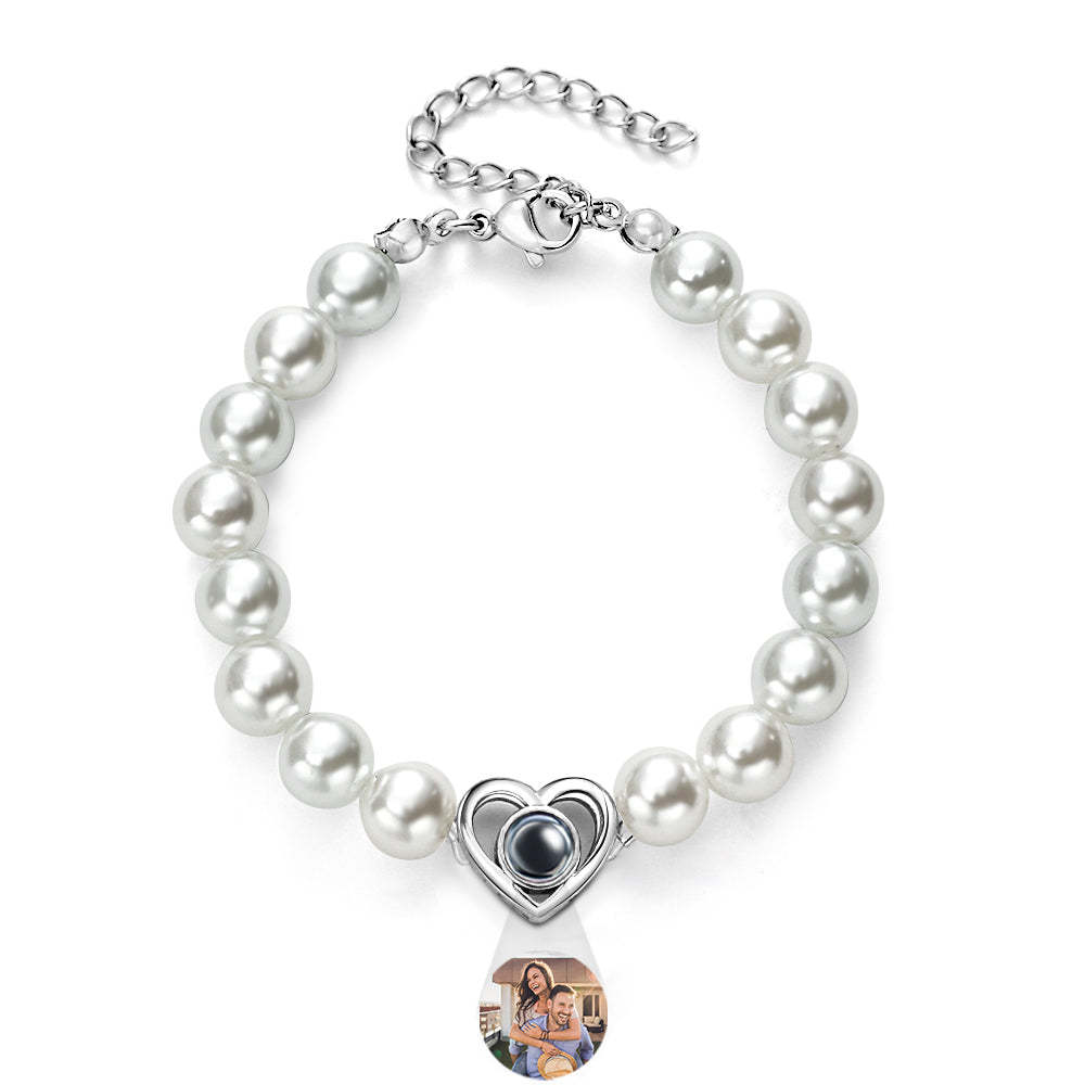Cadeau Personnalisé De Coeur De Bracelet De Chaîne De Perle De Projection Pour Elle - votrecollierprenomfr