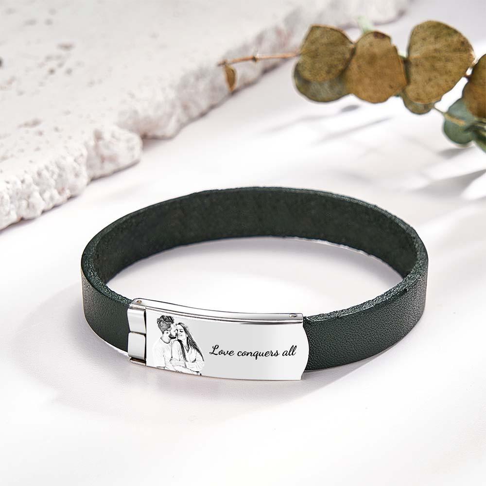 Bracelet En Cuir Rétro Avec Photo Personnalisée, Accessoire De Mode Avec Texte Pour Hommes - votrecollierprenomfr