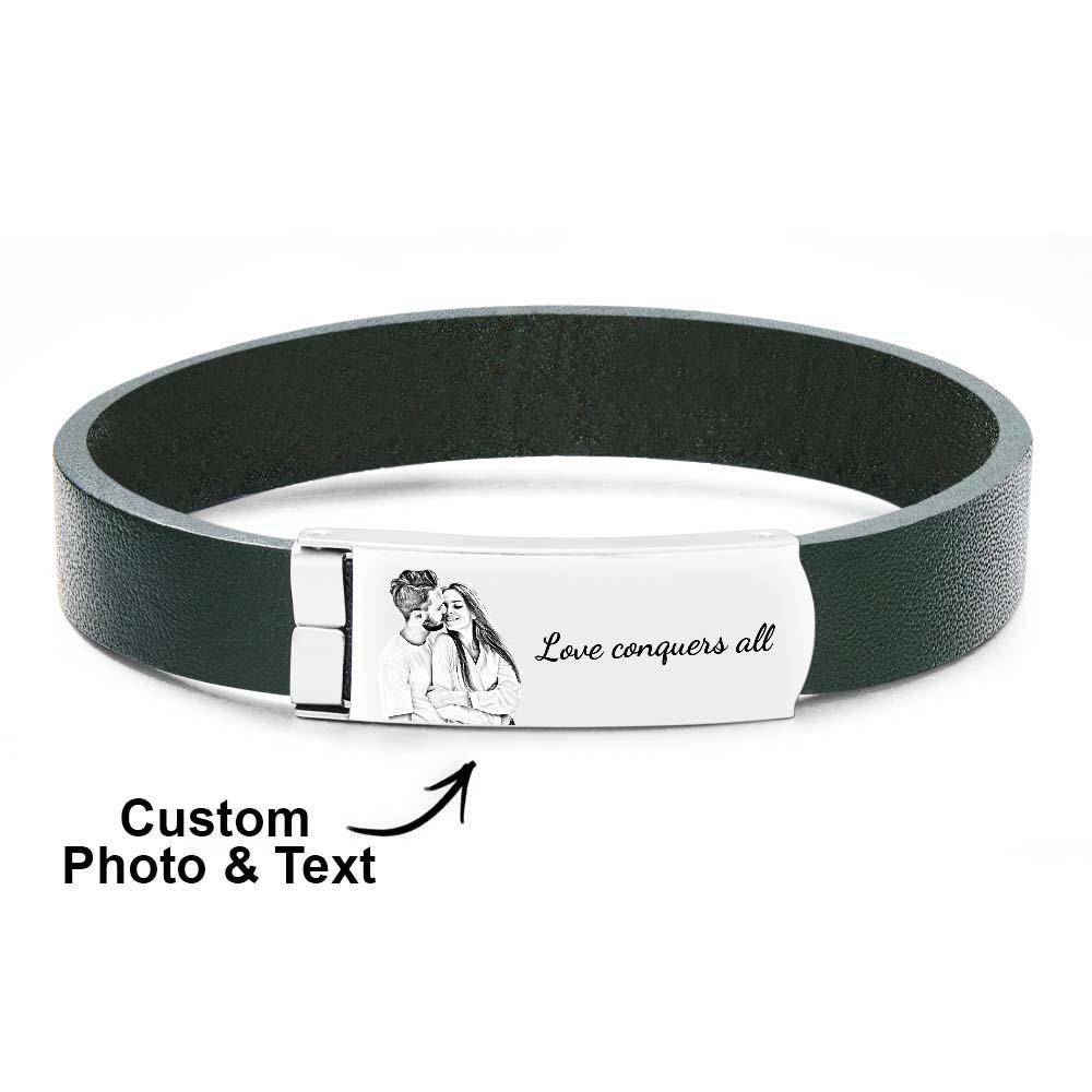 Bracelet En Cuir Rétro Avec Photo Personnalisée, Accessoire De Mode Avec Texte Pour Hommes - votrecollierprenomfr