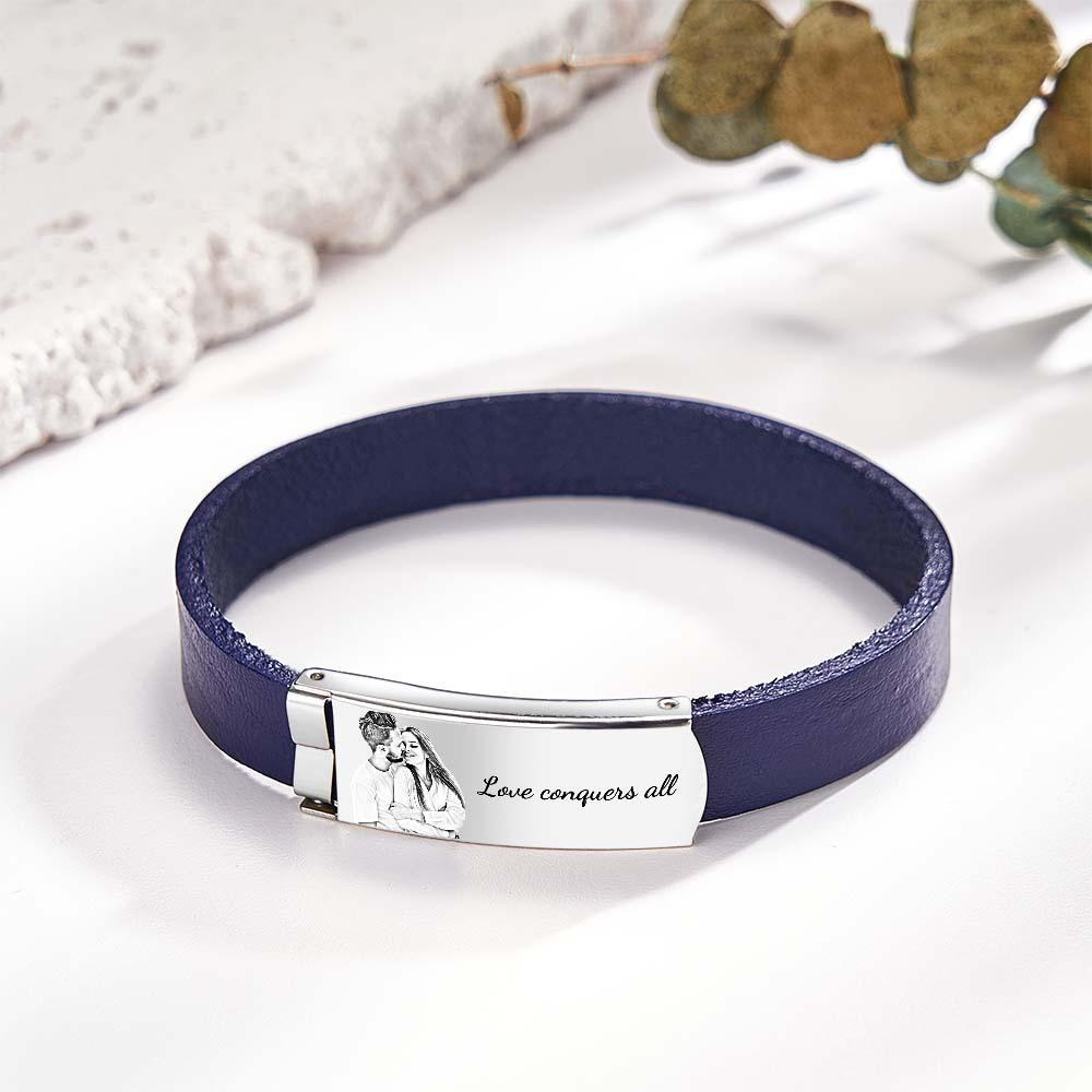 Bracelet En Cuir Rétro Avec Photo Personnalisée, Accessoire De Mode Avec Texte Pour Hommes - votrecollierprenomfr