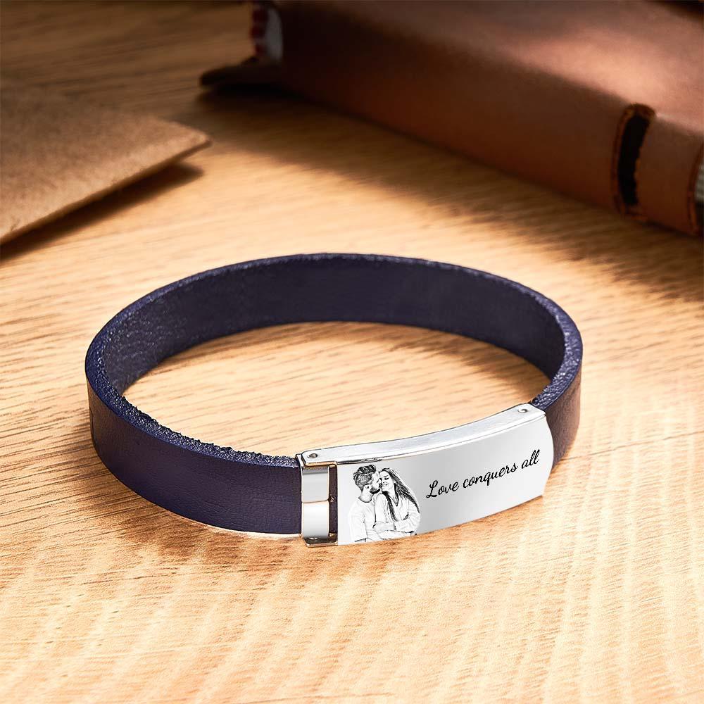 Bracelet En Cuir Rétro Avec Photo Personnalisée, Accessoire De Mode Avec Texte Pour Hommes - votrecollierprenomfr