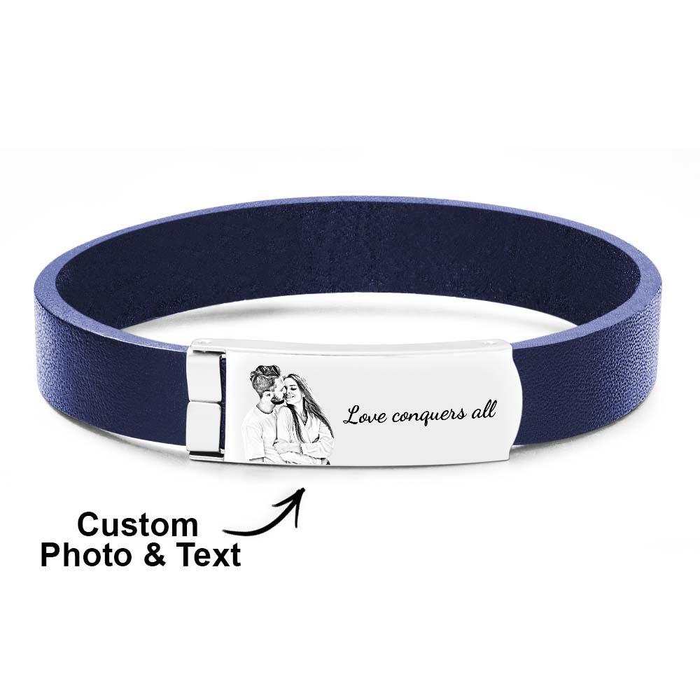 Bracelet En Cuir Rétro Avec Photo Personnalisée, Accessoire De Mode Avec Texte Pour Hommes - votrecollierprenomfr