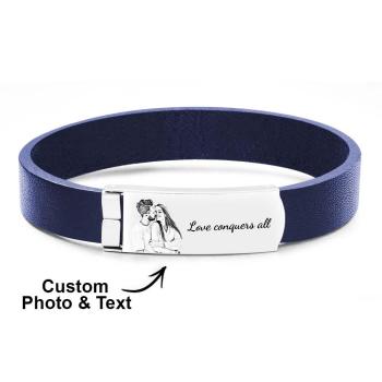 Bracelet En Cuir Rétro Avec Photo Personnalisée, Accessoire De Mode Avec Texte Pour Hommes - votrecollierprenomfr