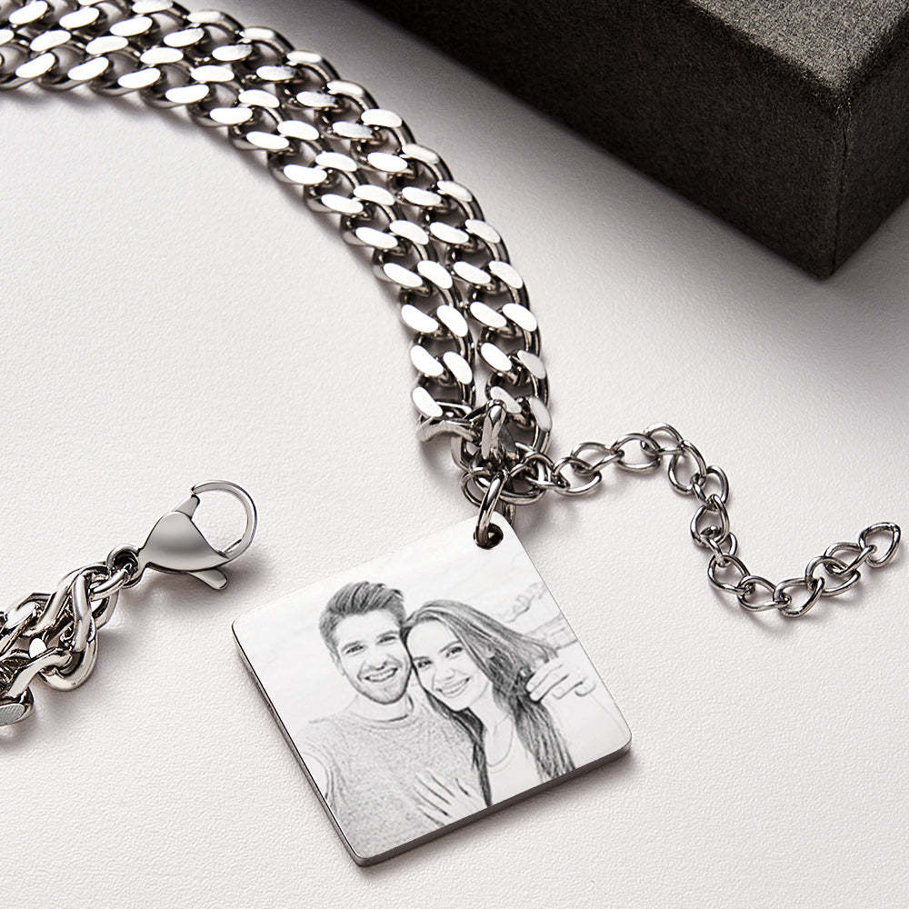 Bracelet Personnalisé Avec Photo Gravée Et Date, Calendrier Personnalisé, Double Chaîne, Cadeau Pour Hommes - votrecollierprenomfr