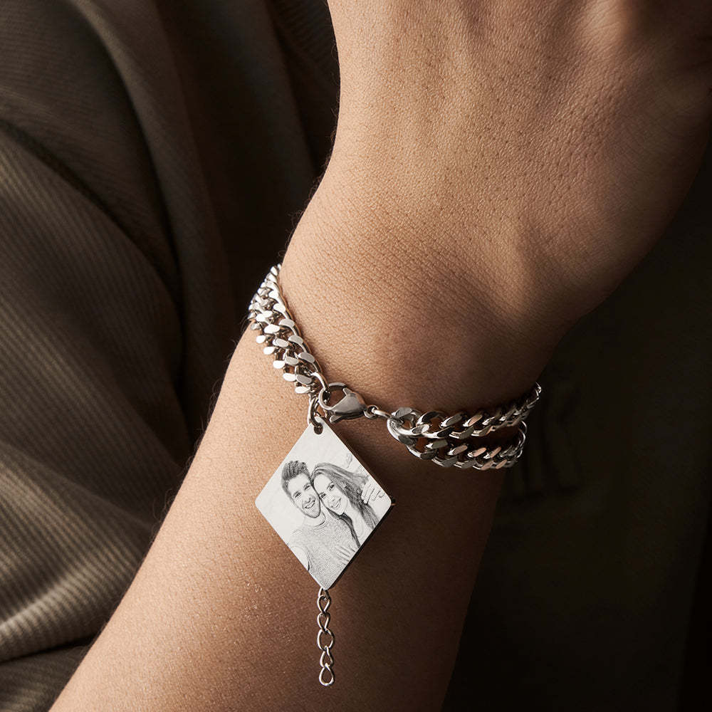 Bracelet Personnalisé Avec Photo Gravée Et Date, Calendrier Personnalisé, Double Chaîne, Cadeau Pour Hommes - votrecollierprenomfr