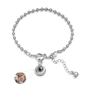 Bracelet De Projection De Photos Personnalisé Avec Perle Ronde, Cadeau Élégant Pour Personne Importante - votrecollierprenomfr