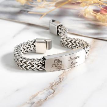 Bracelet Photo Personnalisé Gravé Personnalisé, Chaîne Pour Hommes, Cadeau De Fête Des Pères - votrecollierprenomfr