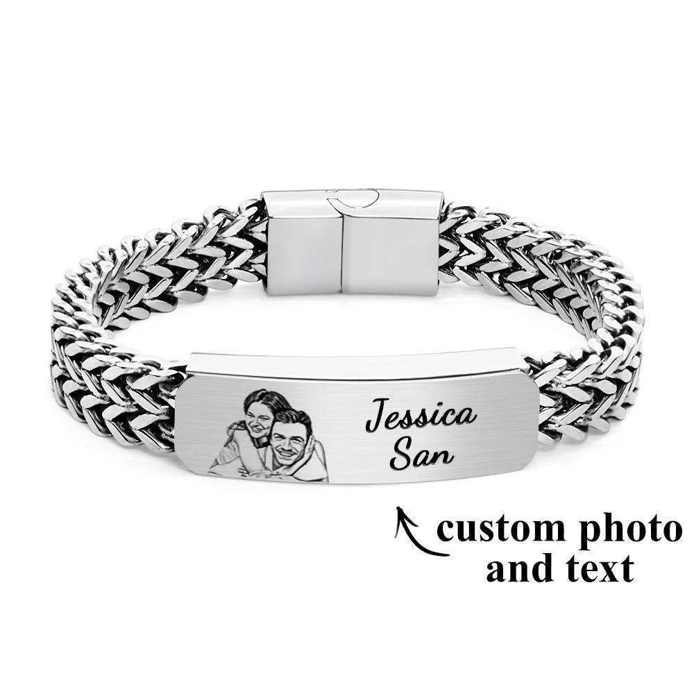 Bracelet Photo Personnalisé Gravé Personnalisé, Chaîne Pour Hommes, Cadeau De Fête Des Pères - votrecollierprenomfr