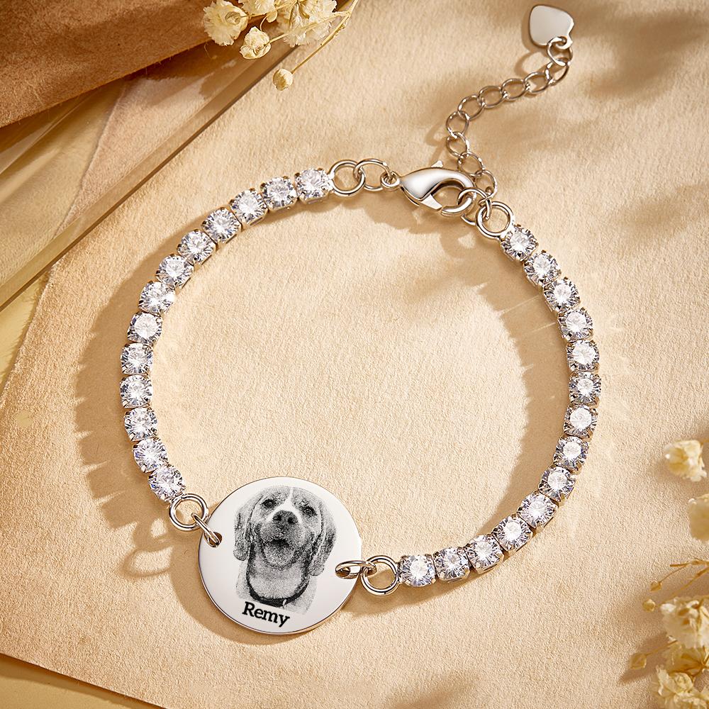 Bracelet De Tennis Personnalisé Avec Photo Et Nom D'animal De Compagnie, Cadeau Unique Avec Tous Les Diamants Pour Les Amoureux Des Animaux De Compagnie