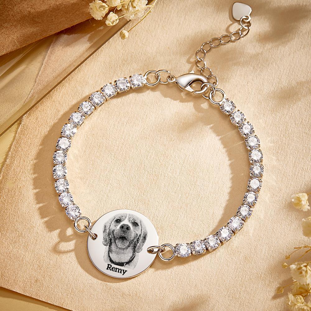 Bracelet De Tennis Personnalisé Avec Photo Et Nom D'animal De Compagnie, Cadeau Unique Avec Tous Les Diamants Pour Les Amoureux Des Animaux De Compagnie - votrecollierprenomfr