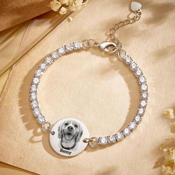 Bracelet De Tennis Personnalisé Avec Photo Et Nom D'animal De Compagnie, Cadeau Unique Avec Tous Les Diamants Pour Les Amoureux Des Animaux De Compagnie - votrecollierprenomfr