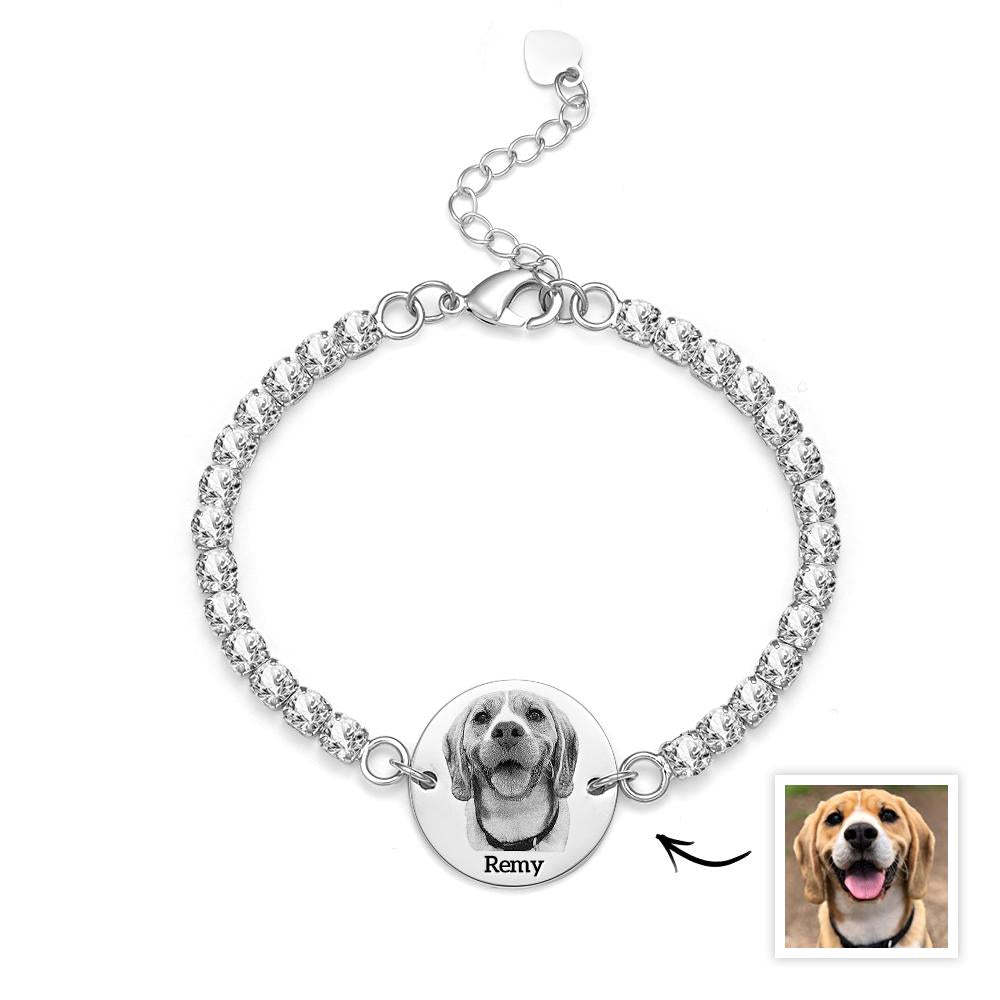 Bracelet De Tennis Personnalisé Avec Photo Et Nom D'animal De Compagnie, Cadeau Unique Avec Tous Les Diamants Pour Les Amoureux Des Animaux De Compagnie - votrecollierprenomfr