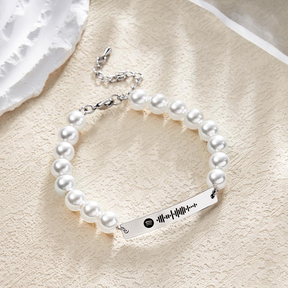Bracelet À Code Spotify Scannable Personnalisé Pearl Love Gift - votrecollierprenomfr