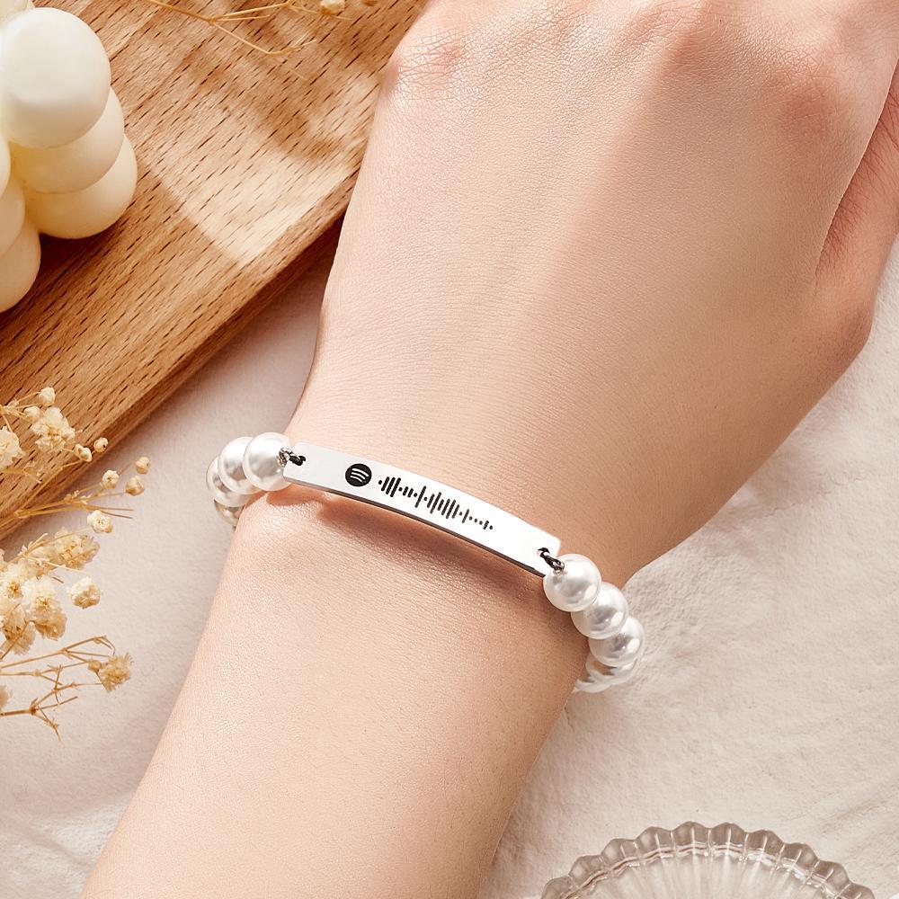Bracelet À Code Spotify Scannable Personnalisé Pearl Love Gift - votrecollierprenomfr