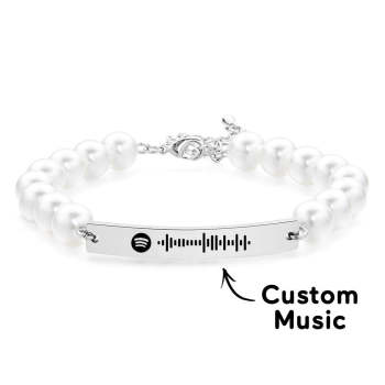 Bracelet À Code Spotify Scannable Personnalisé Pearl Love Gift - votrecollierprenomfr