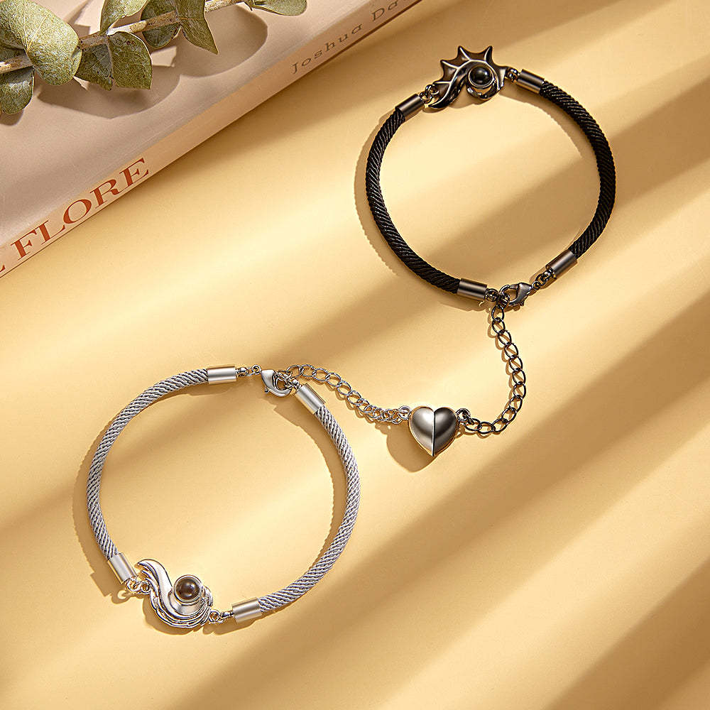 Cadeau Personnalisé De Coeur Magnétique De Bracelet De Couple De Projection - votrecollierprenomfr