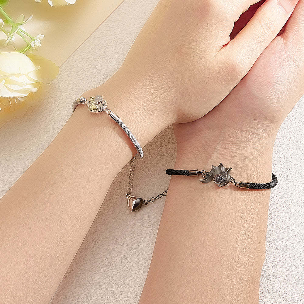 Cadeau Personnalisé De Coeur Magnétique De Bracelet De Couple De Projection - votrecollierprenomfr