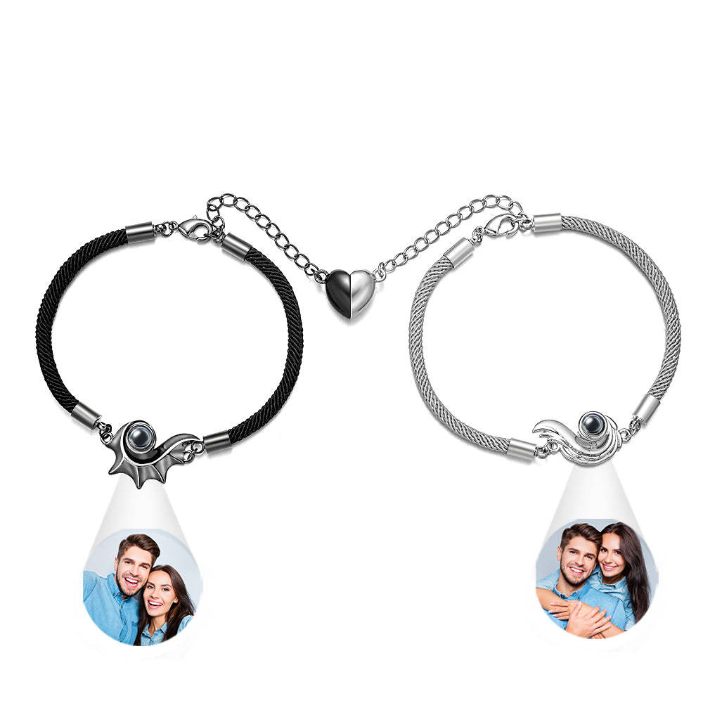 Cadeau Personnalisé De Coeur Magnétique De Bracelet De Couple De Projection - votrecollierprenomfr