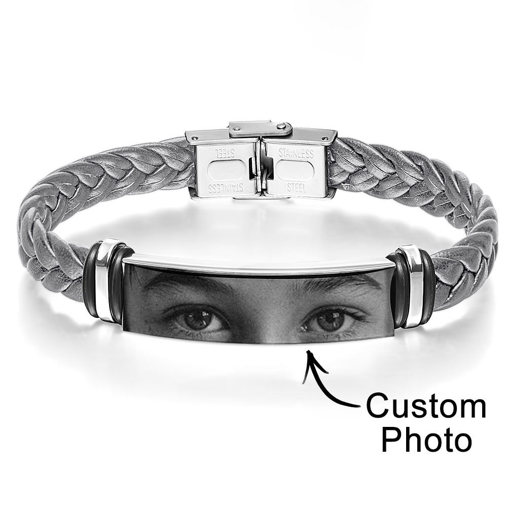 Bracelet Photo Personnalisé « Yeux D'amoureux » Pour Homme, Gravure Personnalisée Représentant Des Yeux De Couples - votrecollierprenomfr
