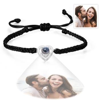 Cadeau D'anniversaire De Bracelet De Corde Tressée De Bracelet De Projection De Photo En Forme De Coeur Personnalisé - votrecollierprenomfr