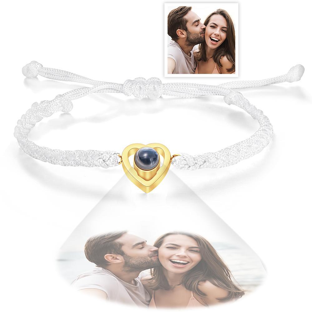 Cadeau D'anniversaire De Bracelet De Corde Tressée De Bracelet De Projection De Photo En Forme De Coeur Personnalisé - votrecollierprenomfr