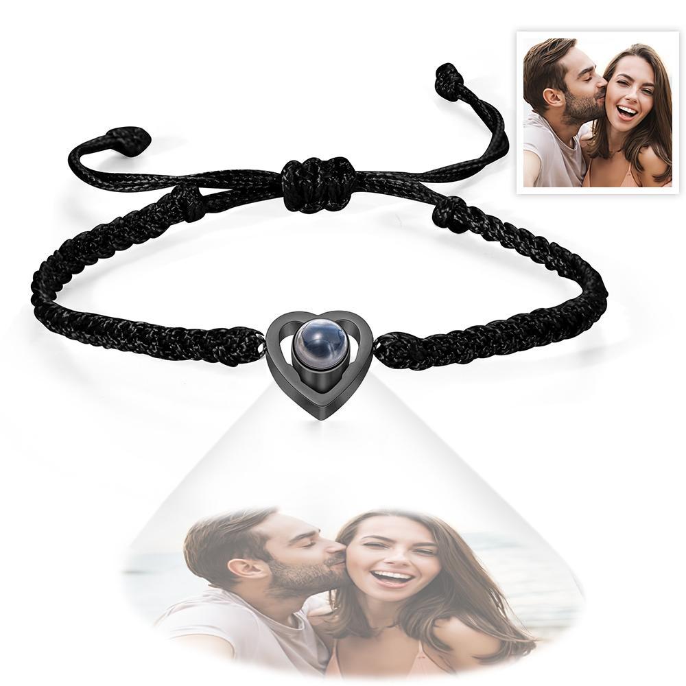 Cadeau D'anniversaire De Bracelet De Corde Tressée De Bracelet De Projection De Photo En Forme De Coeur Personnalisé - votrecollierprenomfr