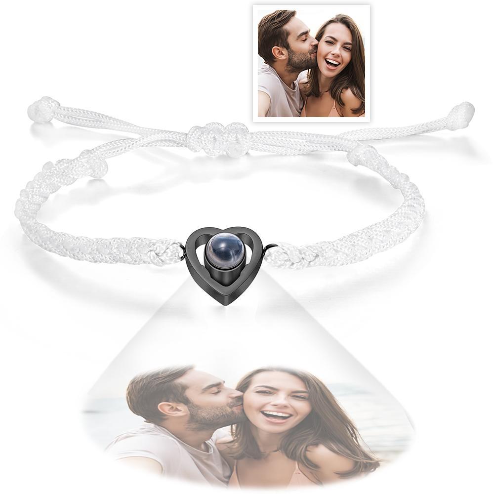 Cadeau D'anniversaire De Bracelet De Corde Tressée De Bracelet De Projection De Photo En Forme De Coeur Personnalisé - votrecollierprenomfr
