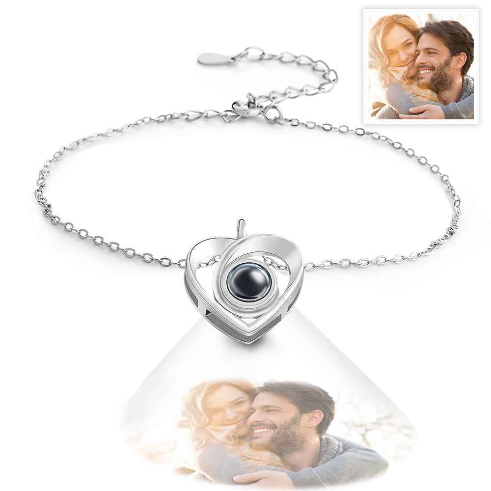 Bracelet De Projection De Photo Personnalisé Photo À L'intérieur Du Bracelet À Breloques Coeur Pour Elle - votrecollierprenomfr