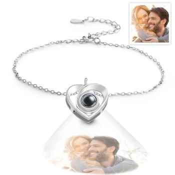 Bracelet De Projection De Photo Personnalisé Photo À L'intérieur Du Bracelet À Breloques Coeur Pour Elle - votrecollierprenomfr