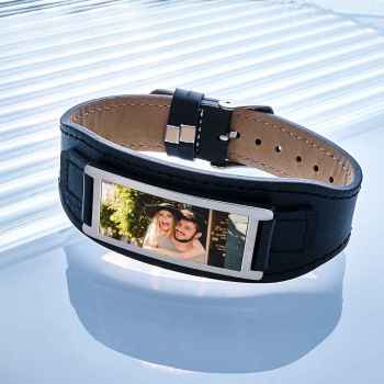 Bracelet Cuir Photo Personnalisé Bracelet Vintage Large Homme - votrecollierprenomfr