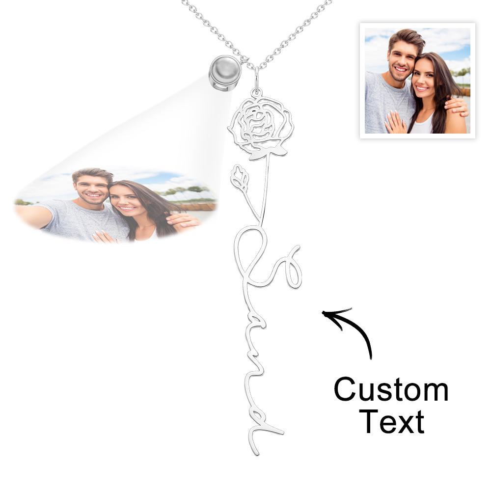 Collier De Nom De Projection De Photo De Fleur De Naissance Personnalisé Cadeau Créatif Pour Les Femmes - votrecollierprenomfr