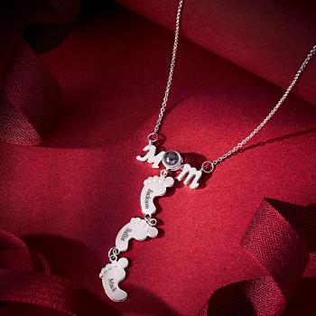 Collier Gravé Projection Personnalisée Pieds Drôles Cadeaux Fête Des Mères - votrecollierprenomfr