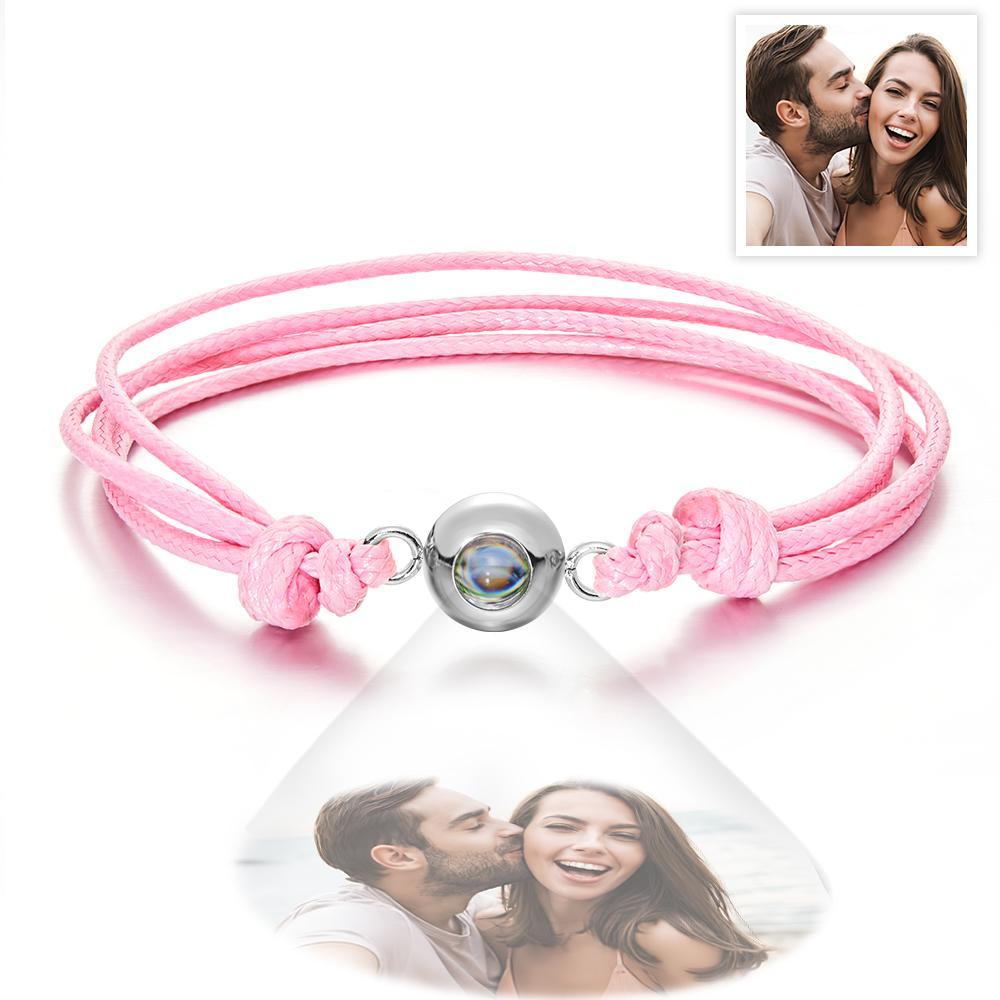 Cadeaux De Couple Colorés De Style De Tissage De Bracelet De Photo De Projection Personnalisée - votrecollierprenomfr