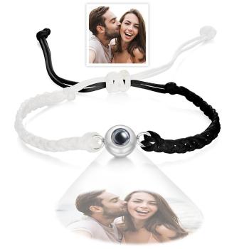Bracelet Projection Photo Personnalisée Bracelet Colorblock Noir Et Blanc Cadeau Créatif - votrecollierprenomfr