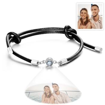 Cadeaux Personnalisés De Bracelet Réglable De Bracelet En Cuir De Projection De Photo Pour Lui - votrecollierprenomfr