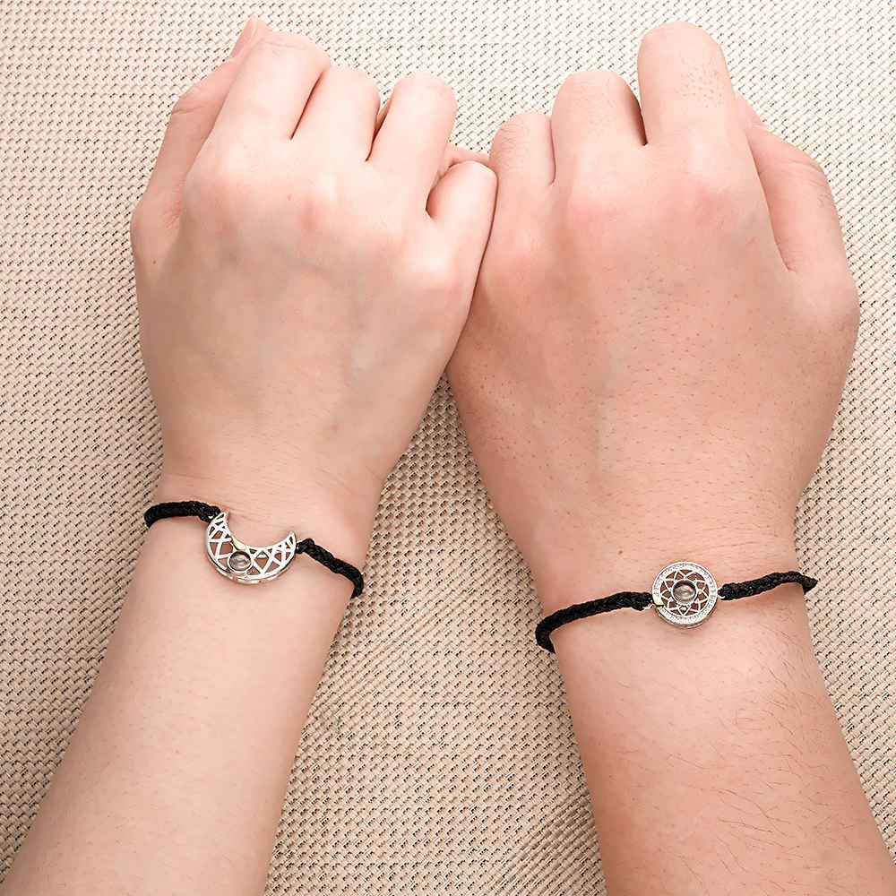 Bracelet De Projection De Photo Personnalisé Bracelet De Corde Tressée Soleil Et Lune Pour Les Couples - votrecollierprenomfr