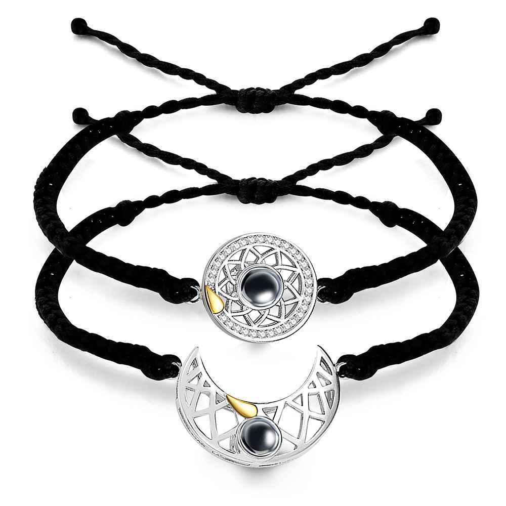 Bracelet De Projection De Photo Personnalisé Bracelet De Corde Tressée Soleil Et Lune Pour Les Couples - votrecollierprenomfr