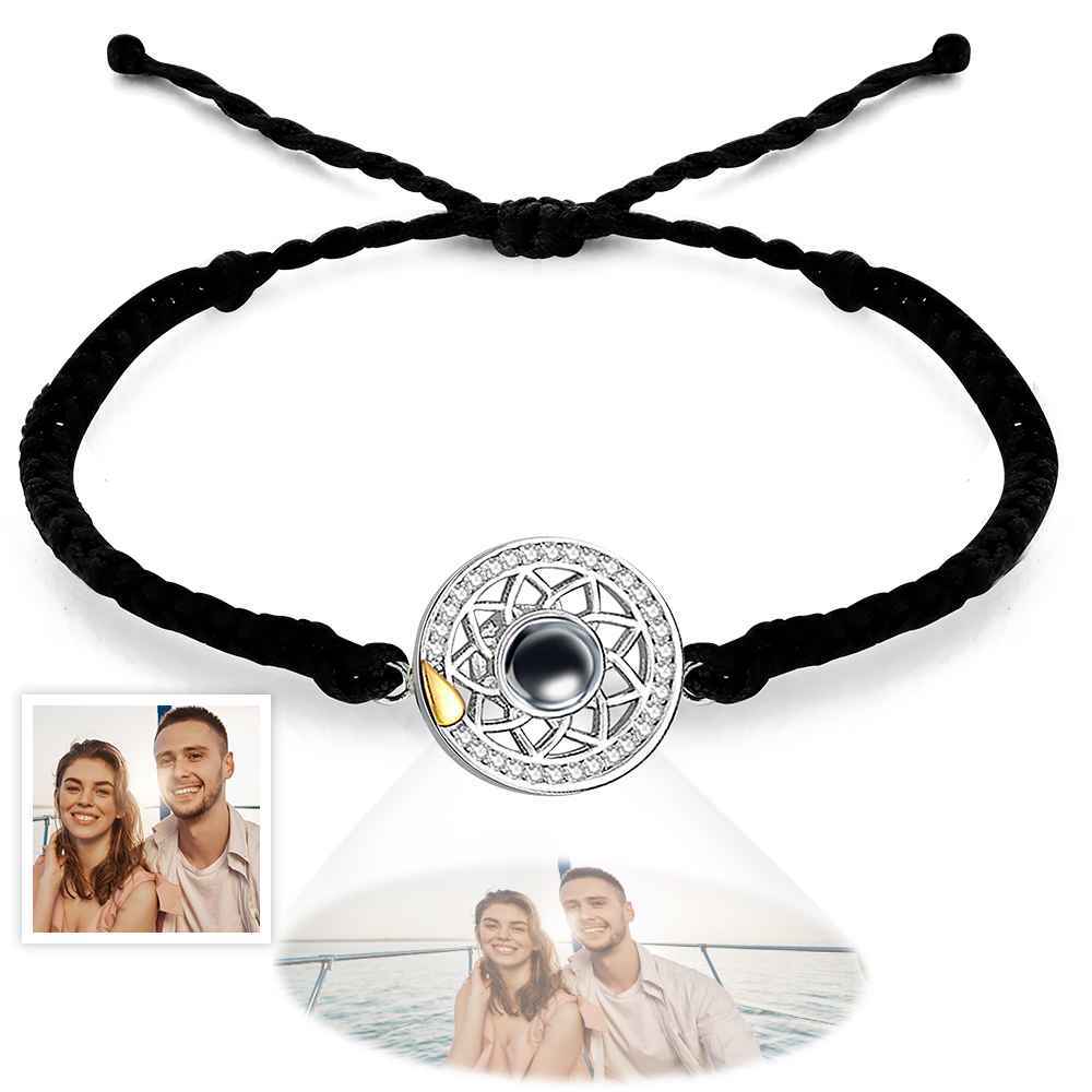 Bracelet De Projection De Photo Personnalisé Bracelet De Corde Tressée Soleil Et Lune Pour Les Couples - votrecollierprenomfr