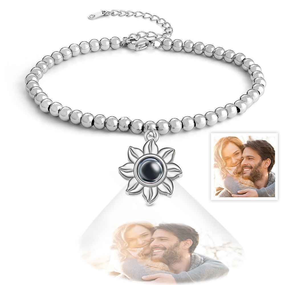 Personnalisé Photo Projection Tournesol Bracelet Exquis Memorial Bracelet Bijoux Pour Elle - votrecollierprenomfr