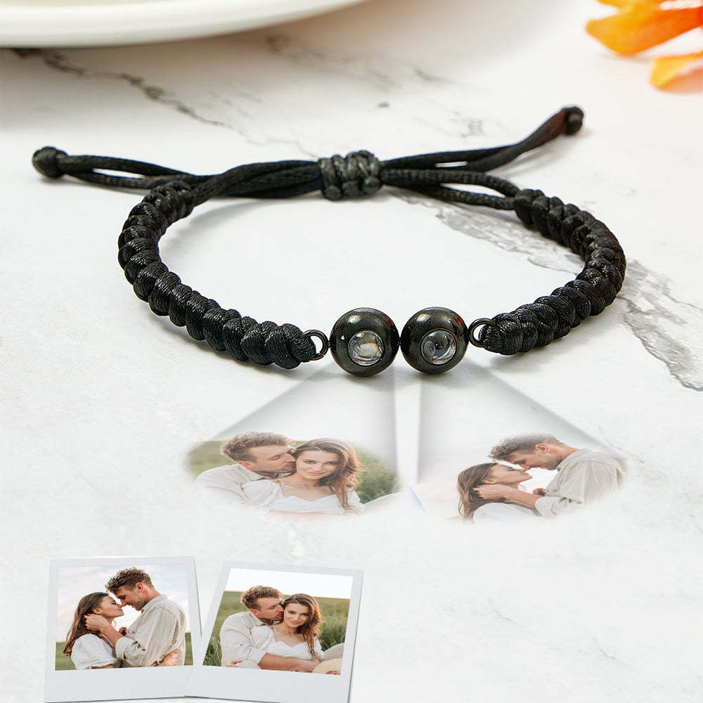Bracelet Personnalisé En Tissage De Projection À Double Pendentif, Bracelet Photo Personnalisé, Cadeau Pour Couple Et Famille - votrecollierprenomfr