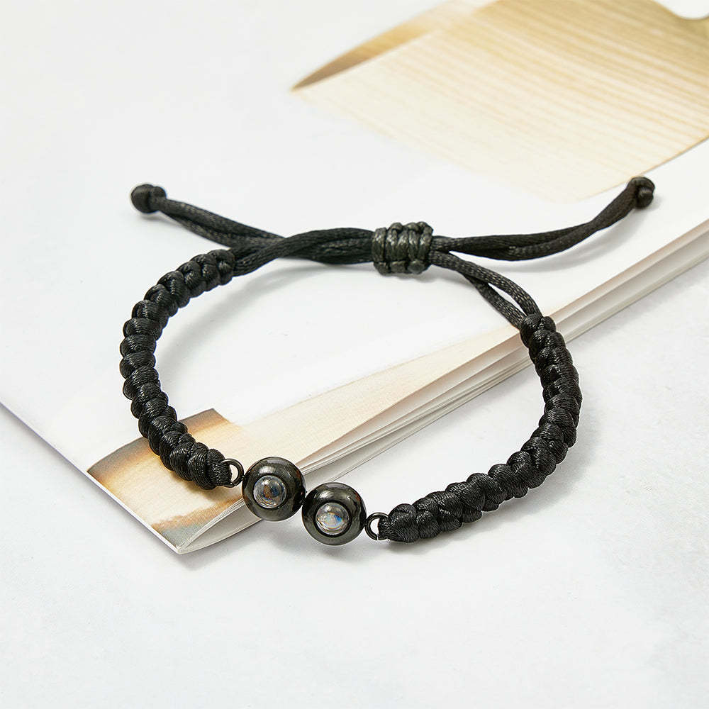 Bracelet Personnalisé En Tissage De Projection À Double Pendentif, Bracelet Photo Personnalisé, Cadeau Pour Couple Et Famille - votrecollierprenomfr