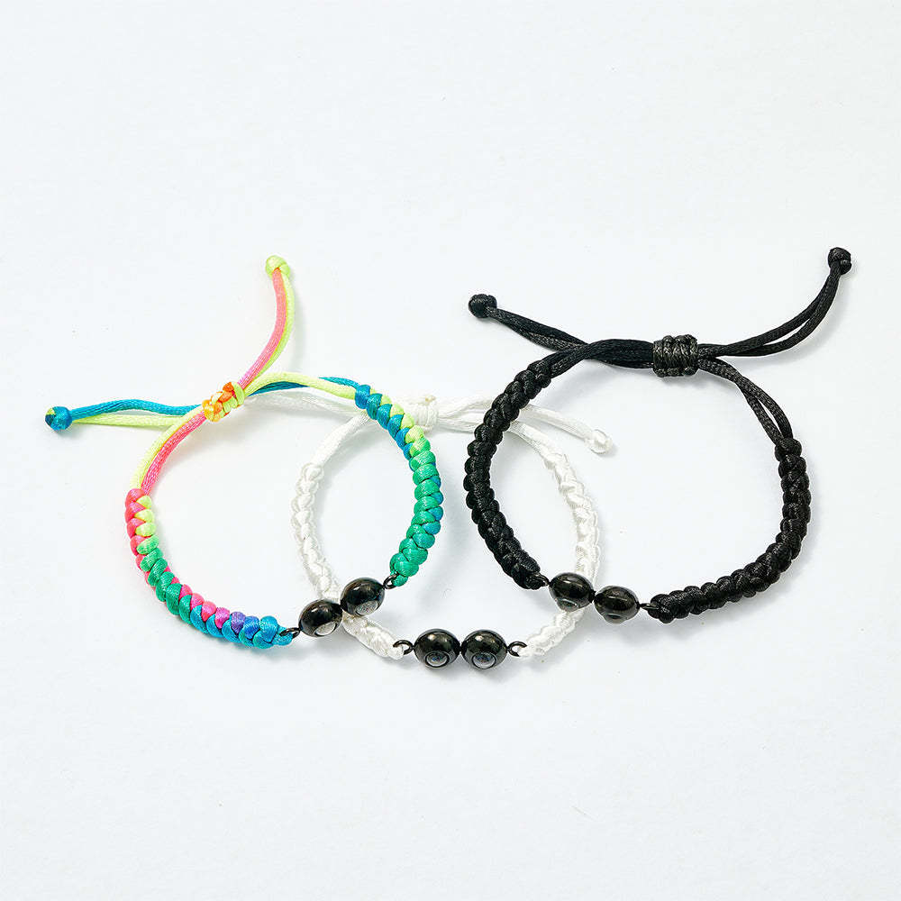 Bracelet Personnalisé En Tissage De Projection À Double Pendentif, Bracelet Photo Personnalisé, Cadeau Pour Couple Et Famille - votrecollierprenomfr