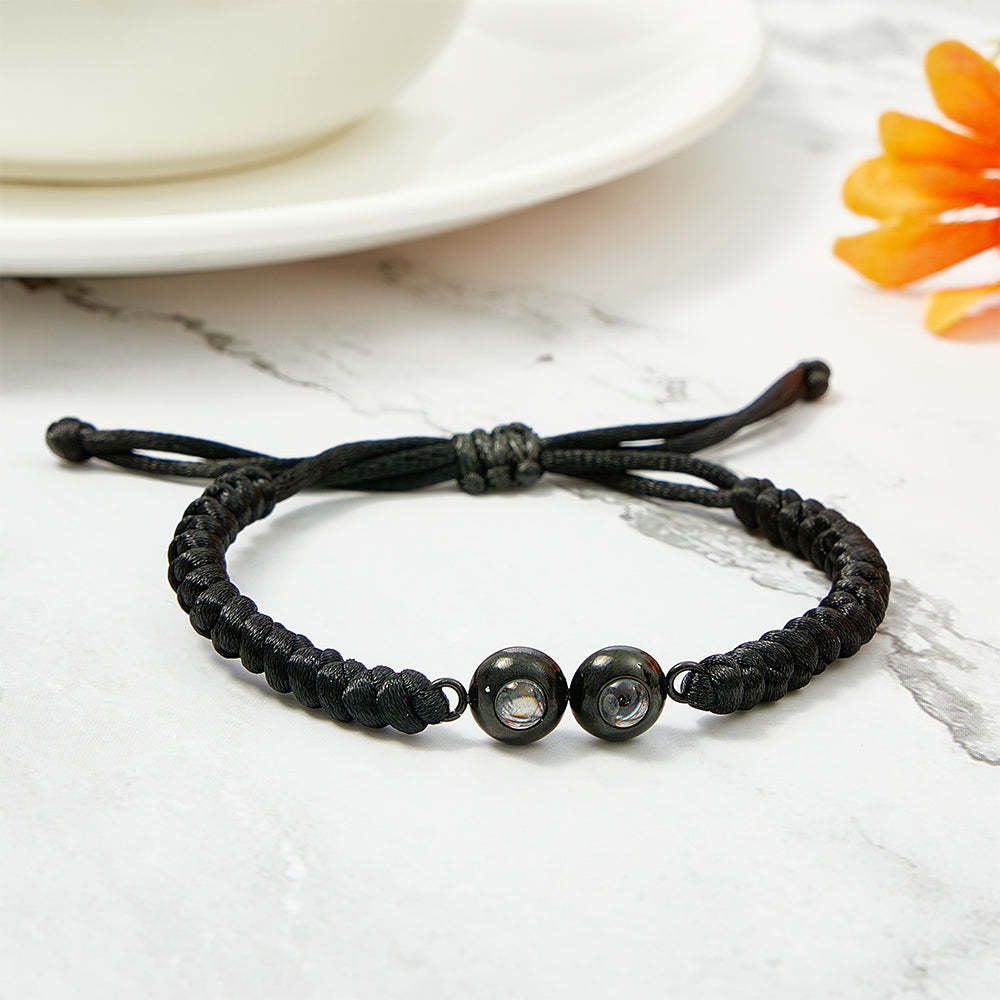 Bracelet Personnalisé En Tissage De Projection À Double Pendentif, Bracelet Photo Personnalisé, Cadeau Pour Couple Et Famille - votrecollierprenomfr