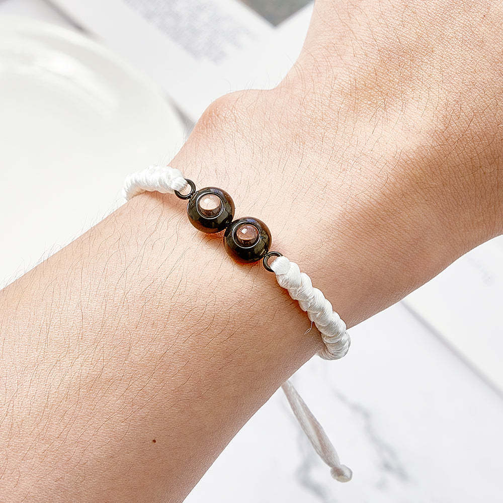 Bracelet Personnalisé En Tissage De Projection À Double Pendentif, Bracelet Photo Personnalisé, Cadeau Pour Couple Et Famille - votrecollierprenomfr