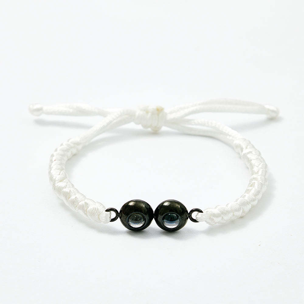 Bracelet Personnalisé En Tissage De Projection À Double Pendentif, Bracelet Photo Personnalisé, Cadeau Pour Couple Et Famille - votrecollierprenomfr