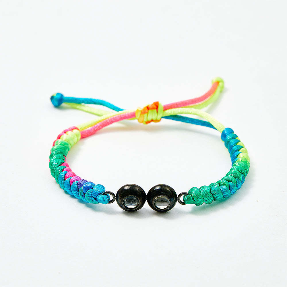 Bracelet Personnalisé En Tissage De Projection À Double Pendentif, Bracelet Photo Personnalisé, Cadeau Pour Couple Et Famille - votrecollierprenomfr