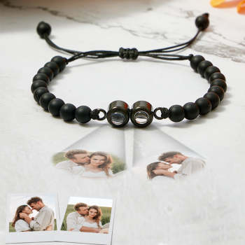 Bracelet Personnalisé À Double Pendentif En Perles De Projection, Bracelet Photo Personnalisé, Cadeau Pour Couple Et Famille - votrecollierprenomfr